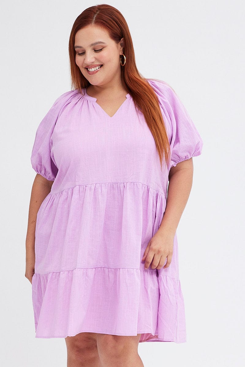 Purple Mini Dress Easy Shirt Collar Half Sleeve for YouandAll Fashion
