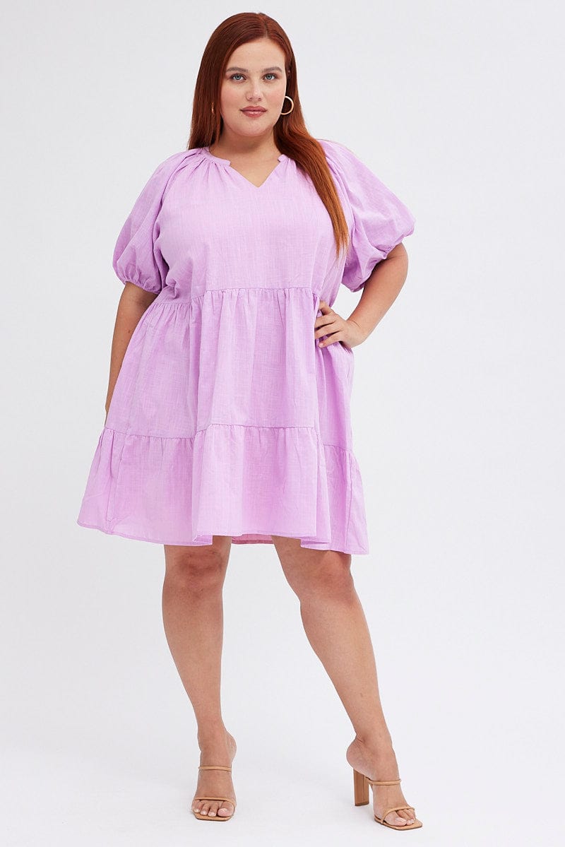 Purple Mini Dress Easy Shirt Collar Half Sleeve | You & All Purple Mini Dress Easy Shirt Collar Half Sleeve | You & All