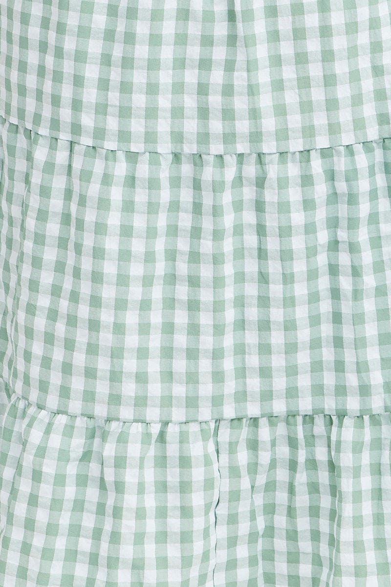 Green Check Midi Dress Gingham Tie Waist Collared for YouandAll Fashion