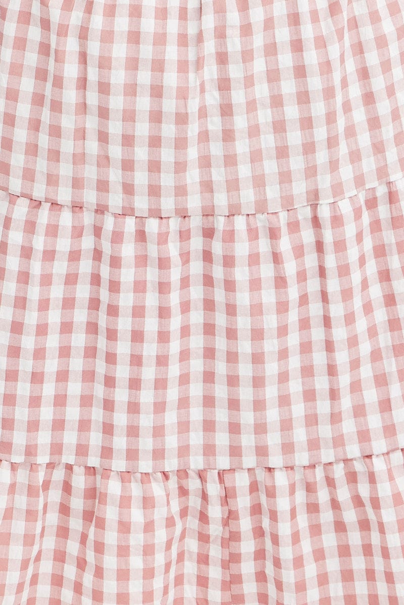 Pink Check Midi Dress Gingham Tie Waist Collared for YouandAll Fashion