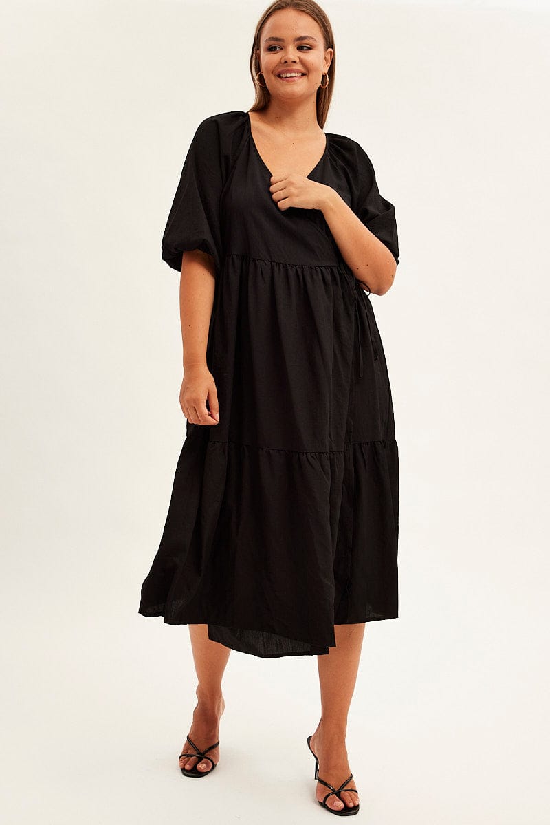 Black Maxi Dress Wrap Short Sleeve for YouandAll Fashion