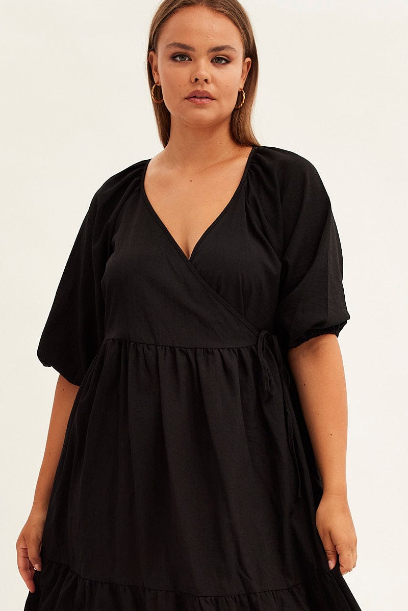 Black Maxi Dress Wrap Short Sleeve for YouandAll Fashion