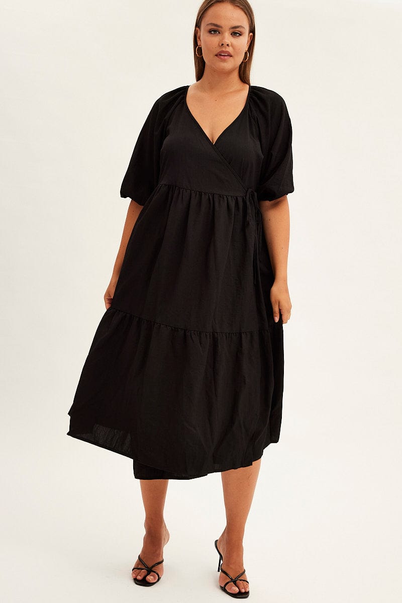 Black Maxi Dress Wrap Short Sleeve for YouandAll Fashion