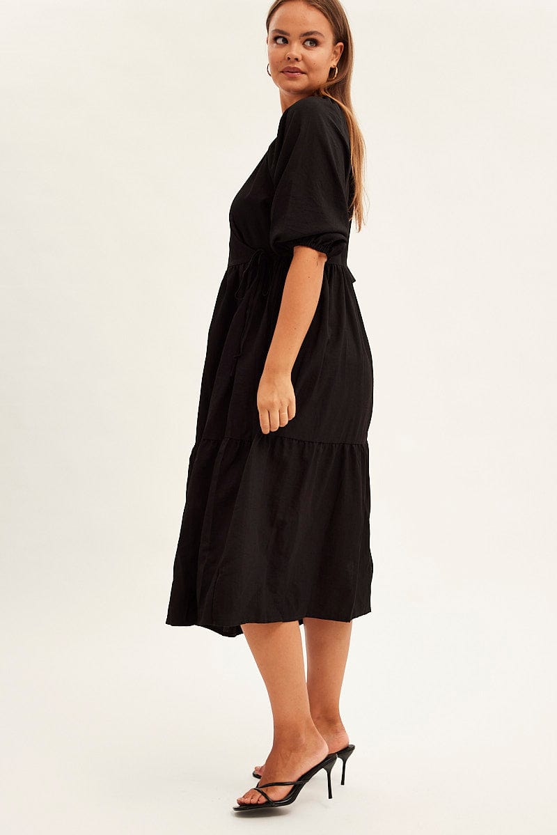 Black Maxi Dress Wrap Short Sleeve for YouandAll Fashion