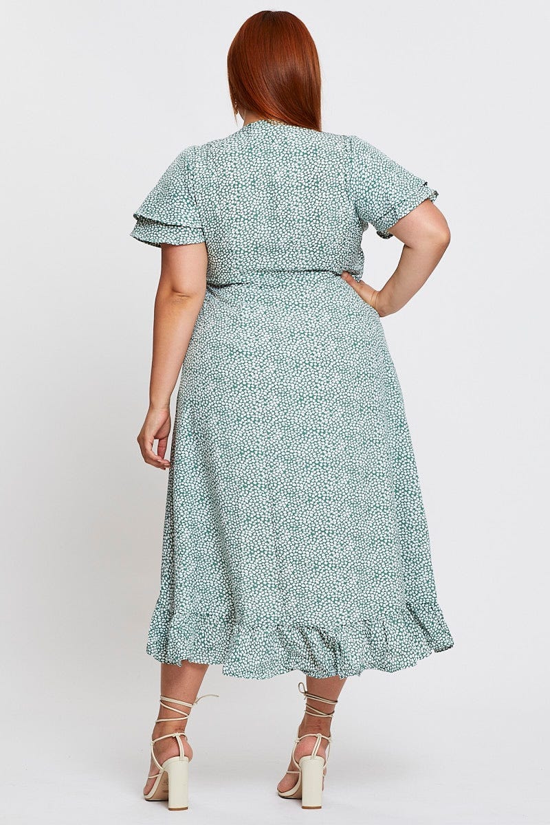 Frill Hem Midi Wrap Dress Short Sleeve Plus Size Geo Print Midi Dress Short Sleeve Ruffle Frill Hem Midi Wrap Dress Short Sleeve Plus Size Geo Print Midi Dress Short Sleeve Ruffle