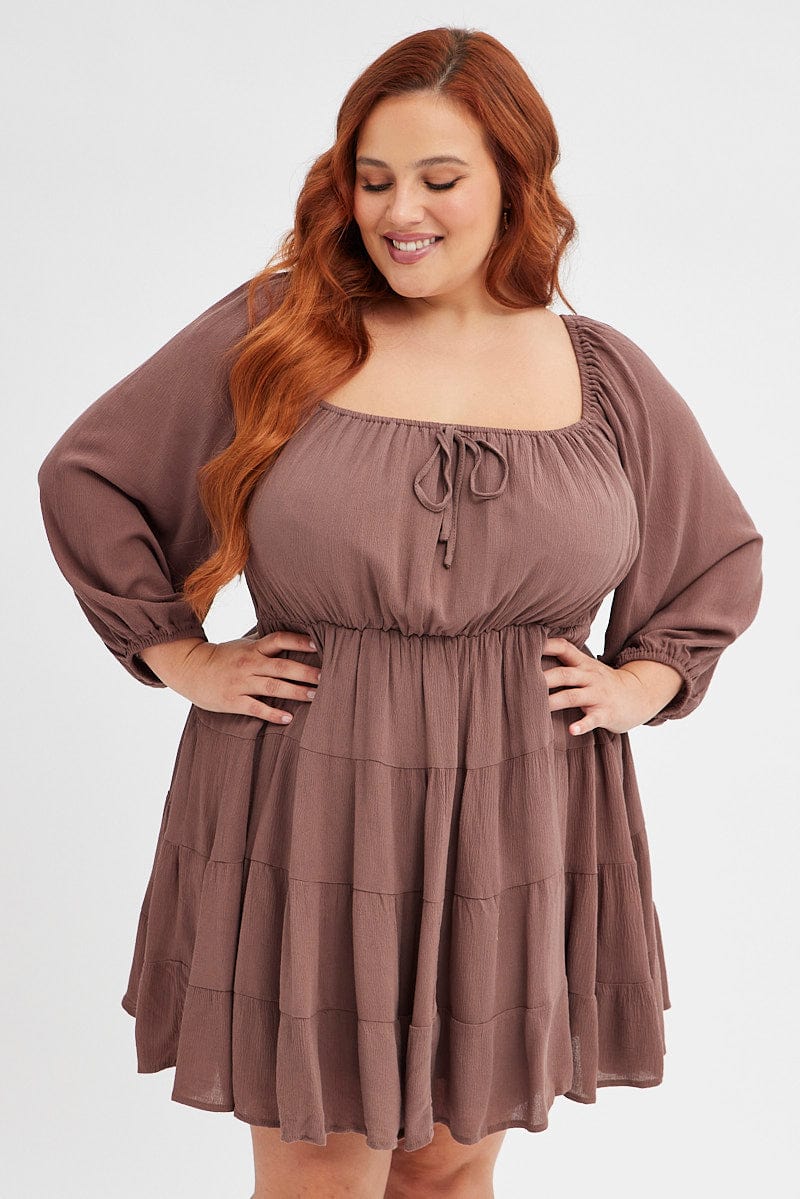 brown skater dresses Kaiia exclusive knit high neck skater mini dress in light brown