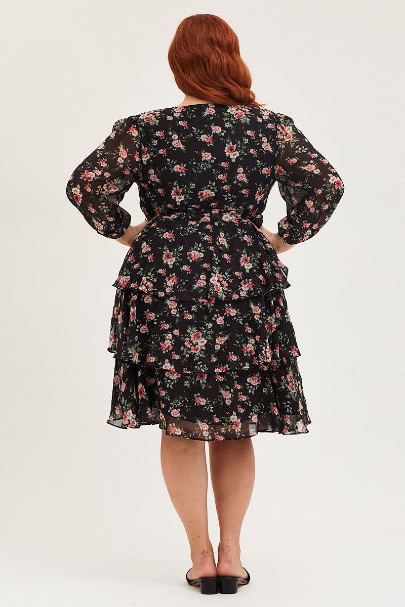 Floral Prt Midi Dress V-Neck Long Sleeve For Women By You And All