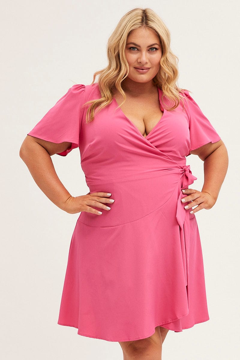 H Pink Wrap Dress Short Sleeve Mini | You + All