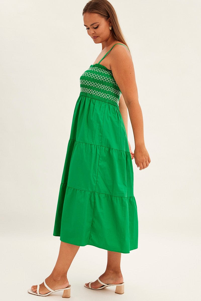 Green Strap Tiered Maxi Dress Smocked for YouandAll Fashion