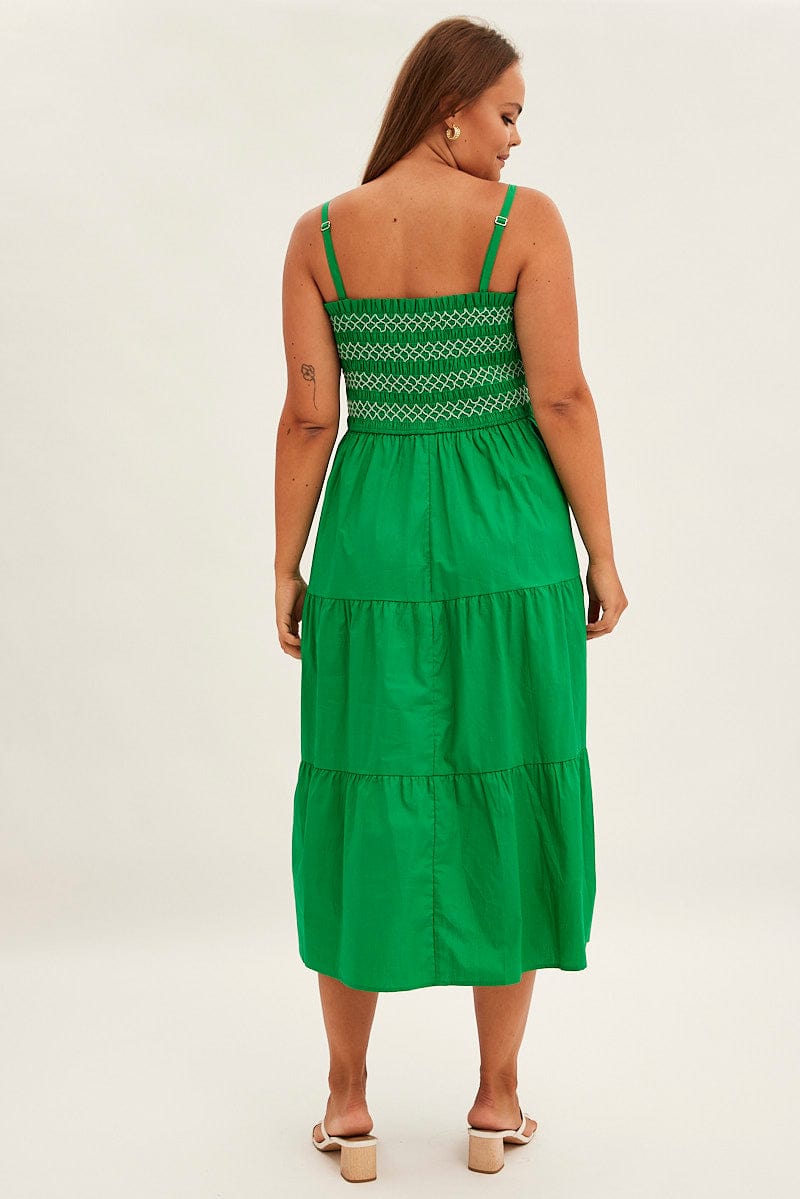 Green Strap Tiered Maxi Dress Smocked for YouandAll Fashion