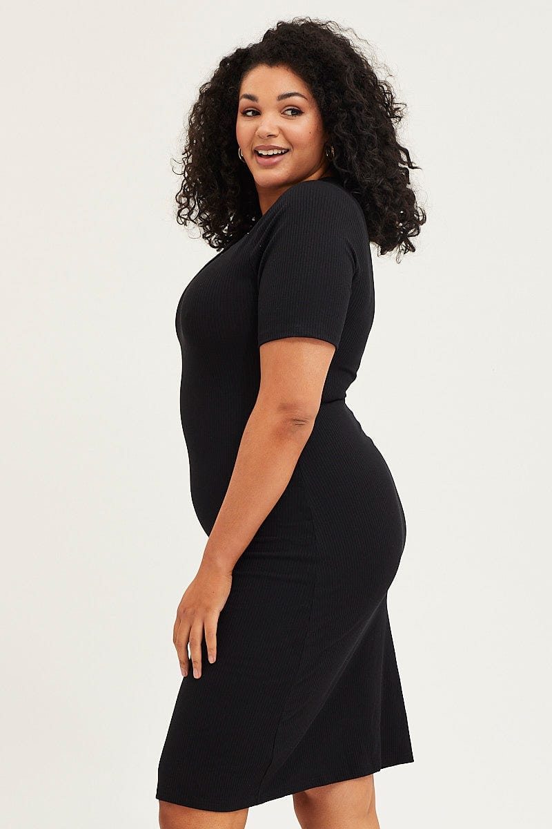 Plus Size Black Bodycon Dress V-Neck Long Sleeve Rib | You + All | Shop Online | You & All Plus Size Black Bodycon Dress V-Neck Long Sleeve Rib | You + All | Shop Online | You & All