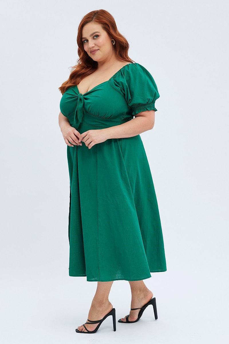 Green Tie Front Button Midi Dress | You & All