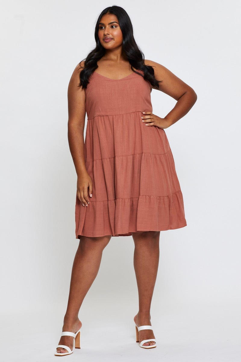 Rust Skater Dress V-Neck Sleeveless Tie For Women By You And All