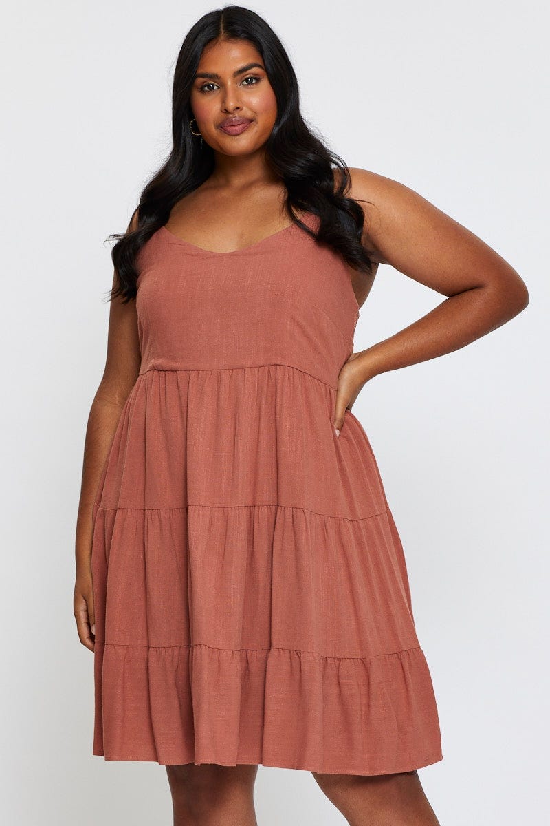 Rust Skater Dress V-Neck Sleeveless Tie For Women By You And All