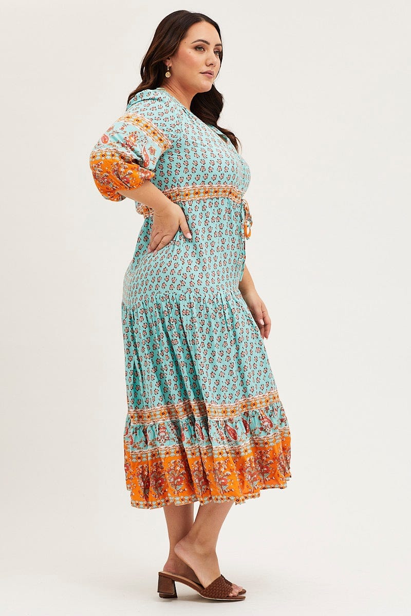 Boho Prt Maxi Dress V-Neck Long Sleeve For Women By You And All