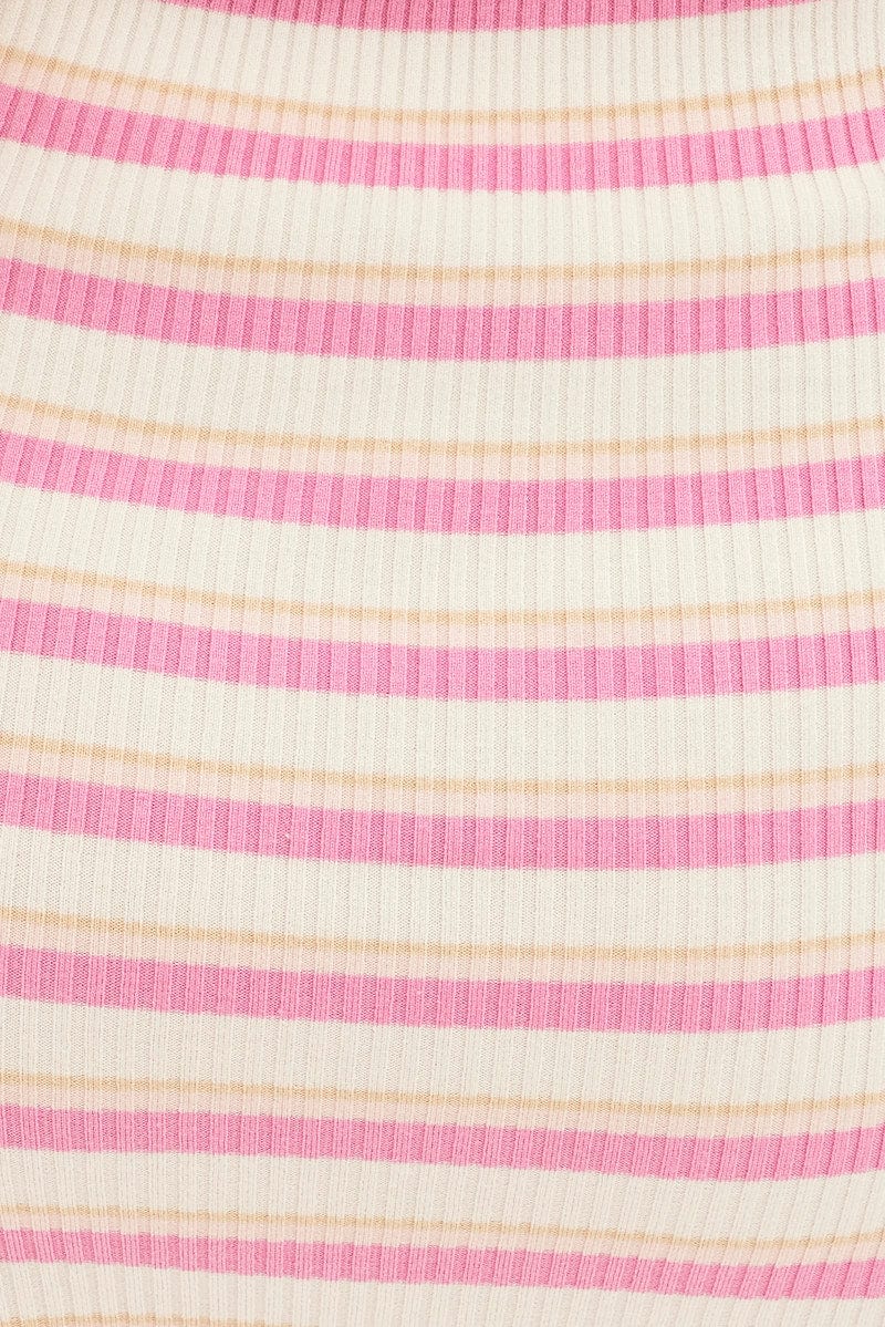 Pink Stripe Knit Dress Sleeveless Bodycon for YouandAll Fashion