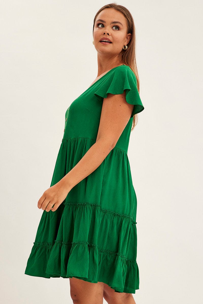 Green Fit And Flare Dress Short Sleeve V-neck | You & All Green Fit And Flare Dress Short Sleeve V-neck | You & All