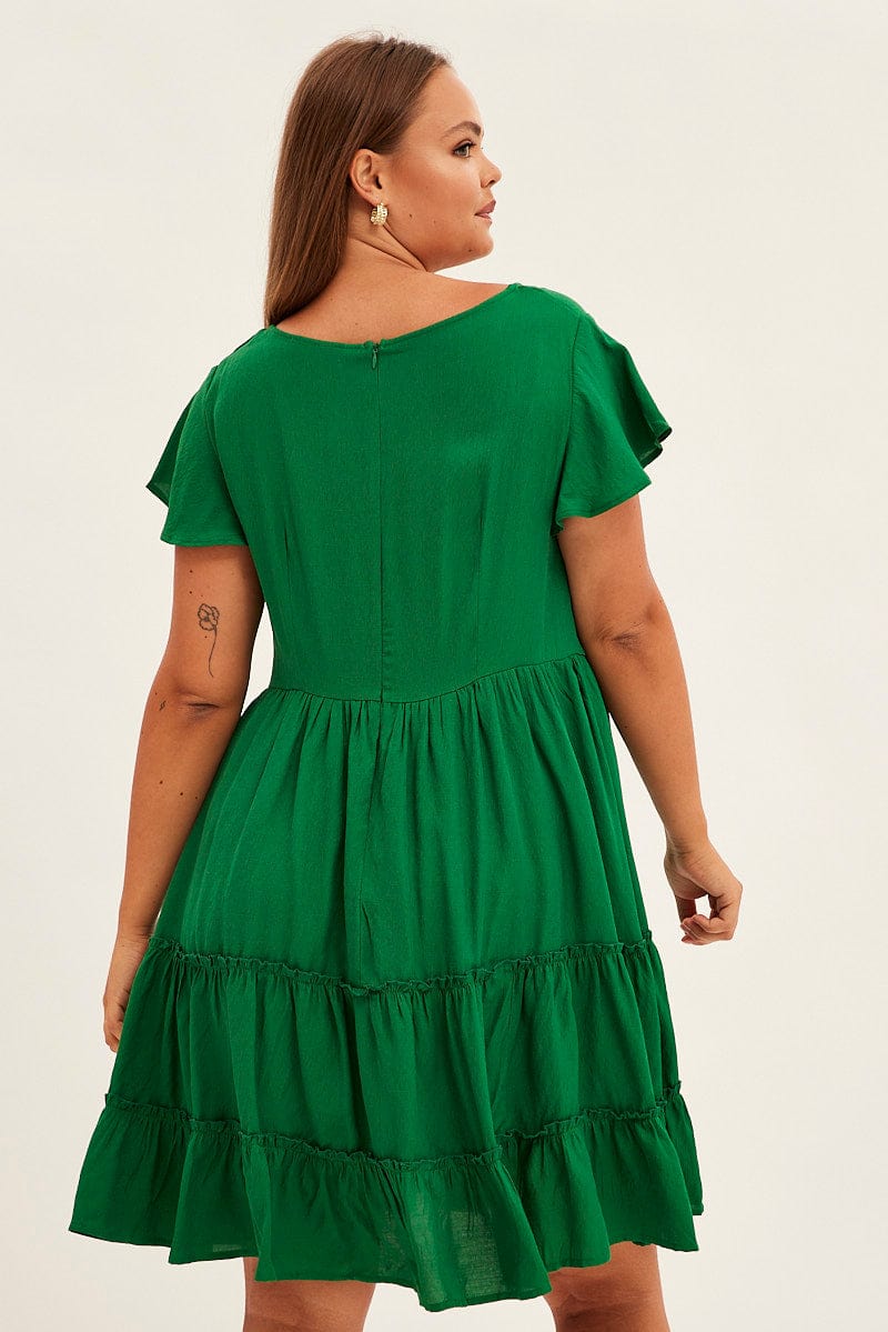 Green Fit And Flare Dress Short Sleeve V-neck | You & All Green Fit And Flare Dress Short Sleeve V-neck | You & All