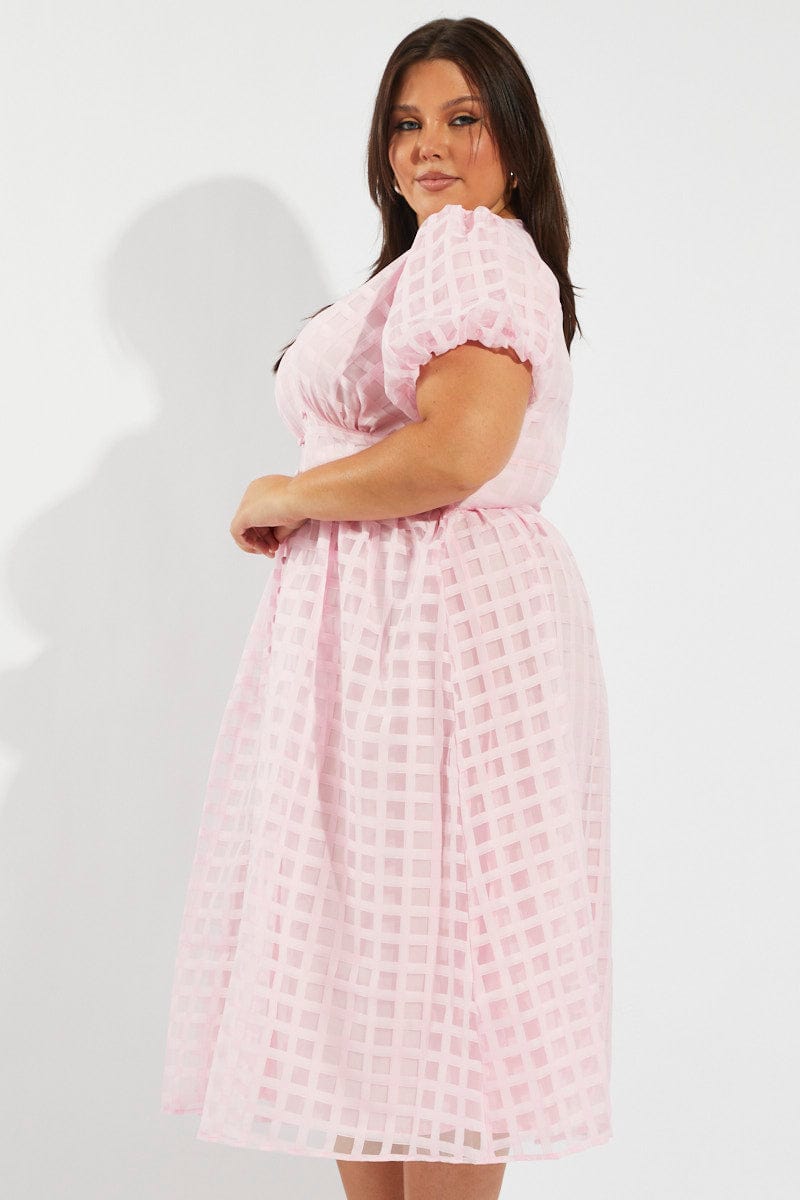 Pink Grid Check Midi Dress for YouandAll Fashion