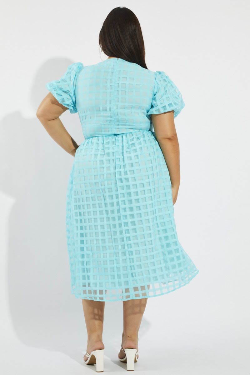 Blue Grid Check Midi Dress for YouandAll Fashion