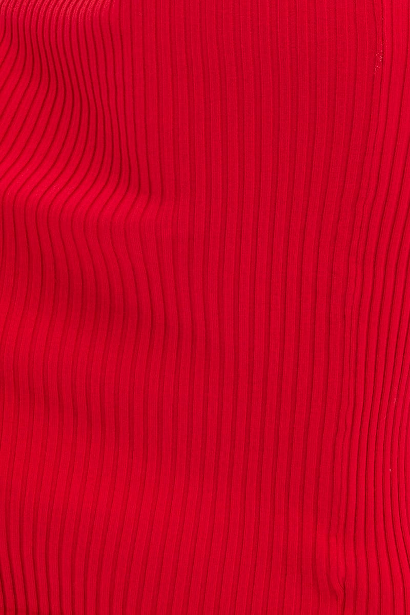Red Ribbed Red Knit Dress Lace Up Front Long Sleeve Rib | You & All