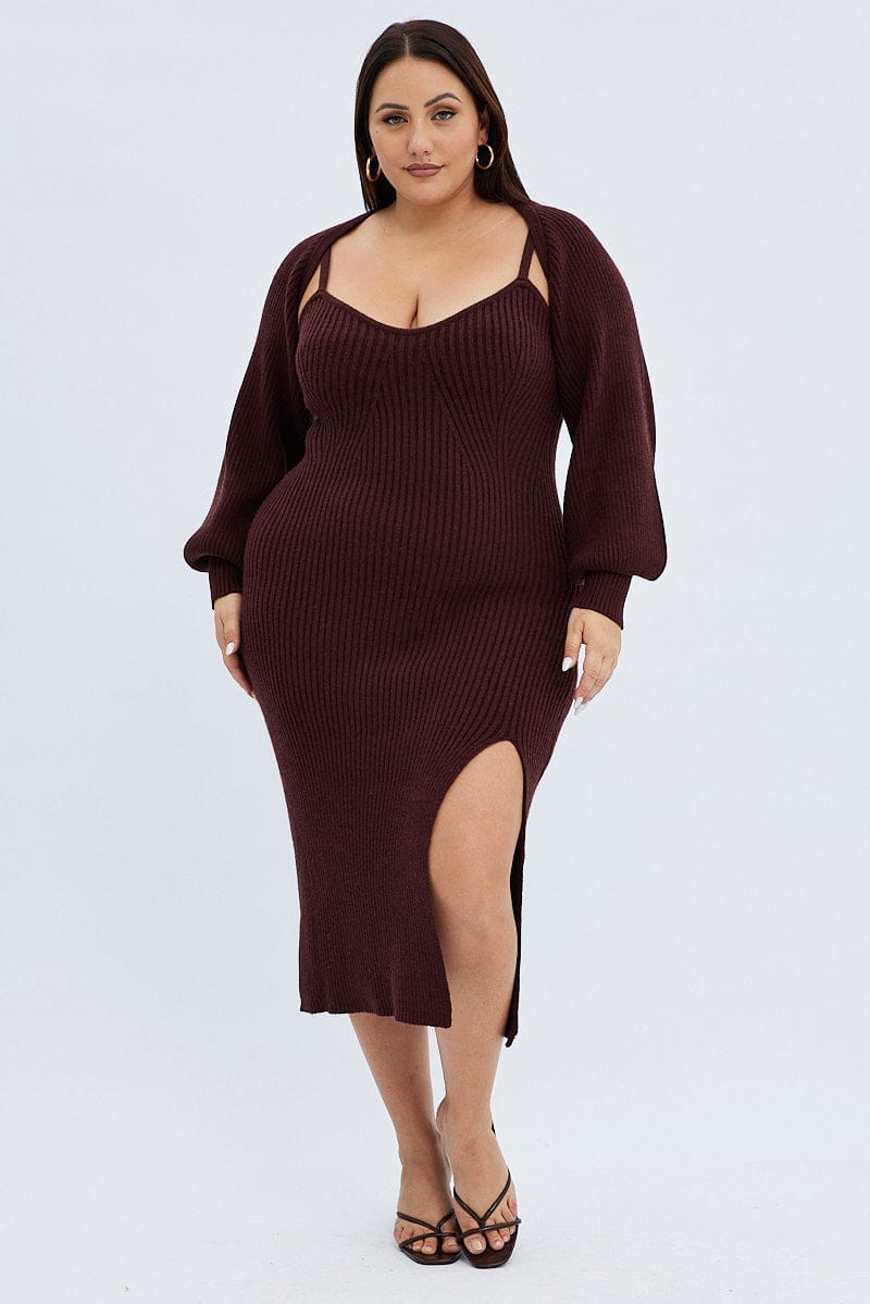 Brown Knit Dress Midi Shrug for YouandAll Fashion