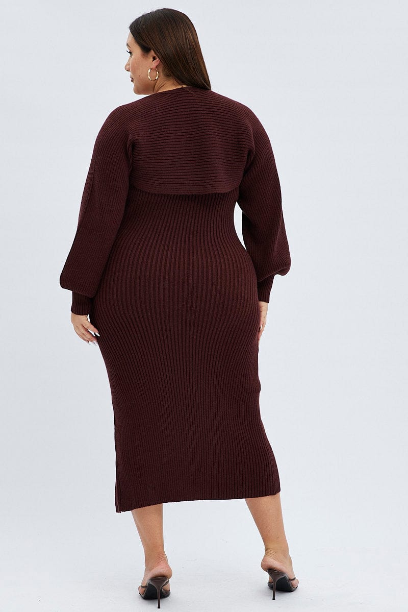 Brown Knit Dress Midi Shrug for YouandAll Fashion