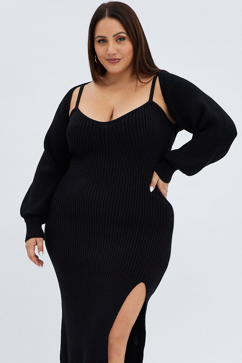 black shrug for dress Black Knit Dress Midi Shrug