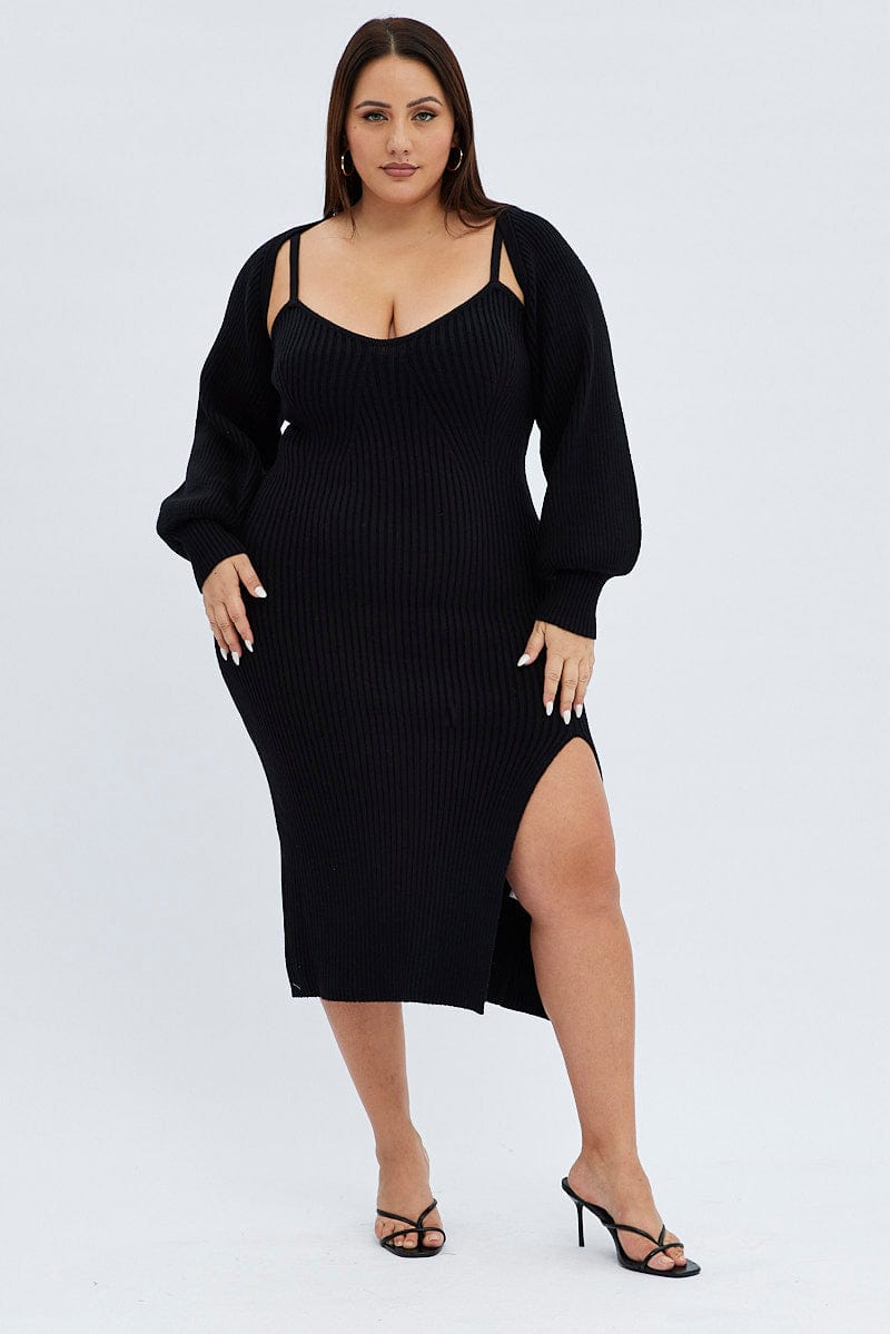 Black Knit Dress Midi Shrug for YouandAll Fashion