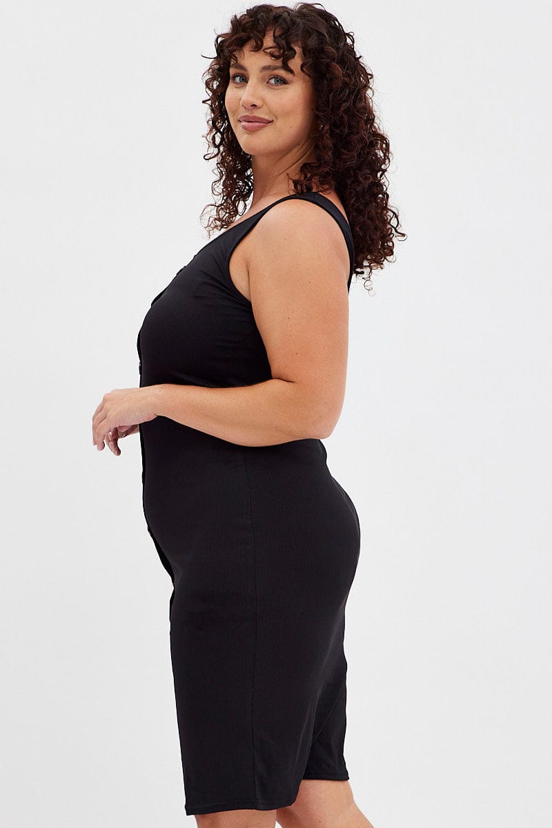 Black Midi Dress Rib Sleeveless Button Through | You & All Black Midi Dress Rib Sleeveless Button Through | You & All