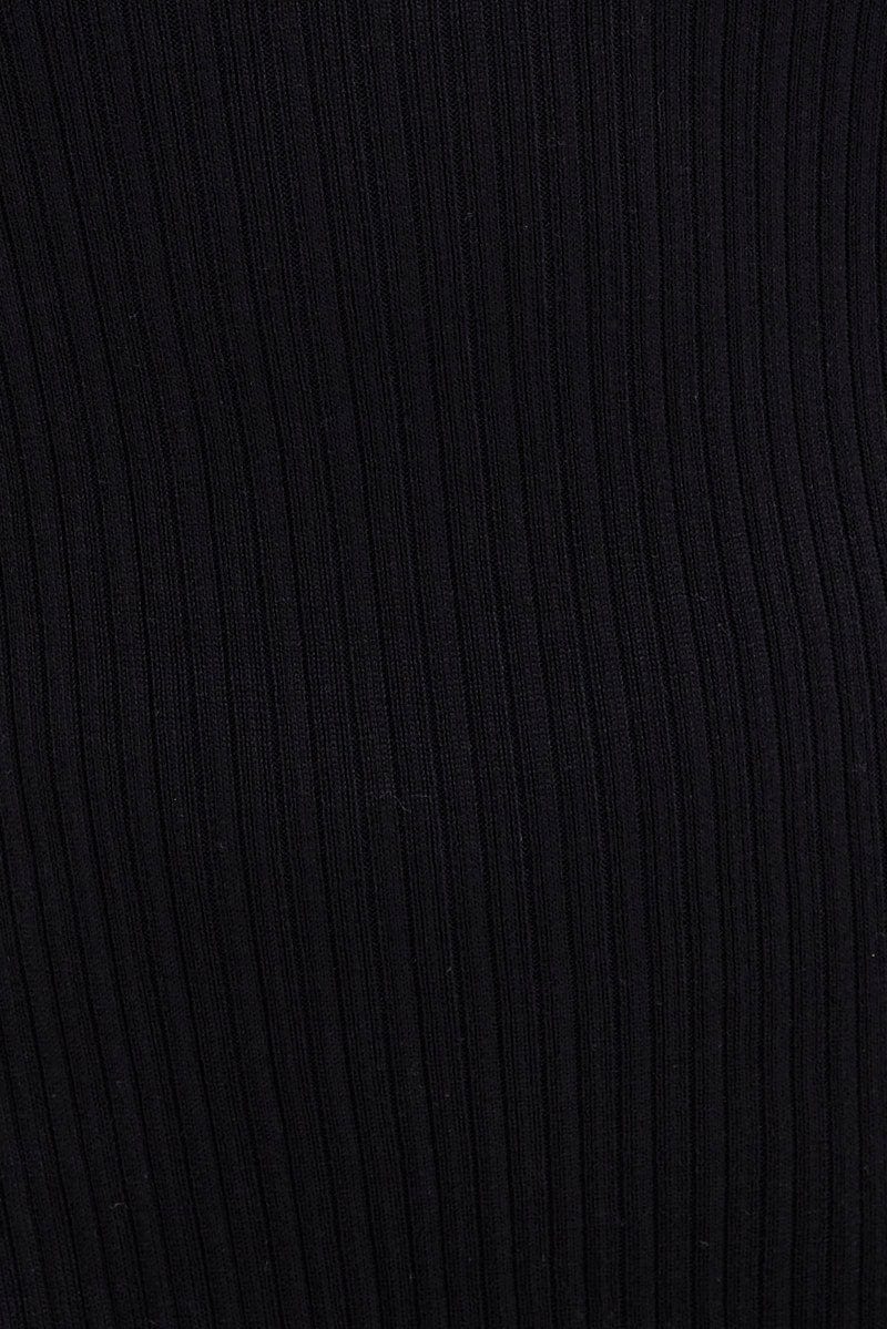 Black Knit Dress Sleeveless Split Front Rib Midi for YouandAll Fashion