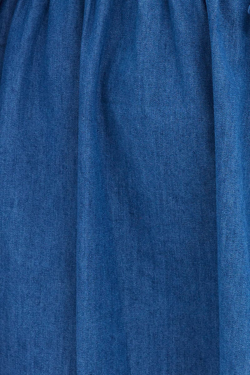 Blue Shirt Dress Denim Look Puff Sleeve for YouandAll Fashion