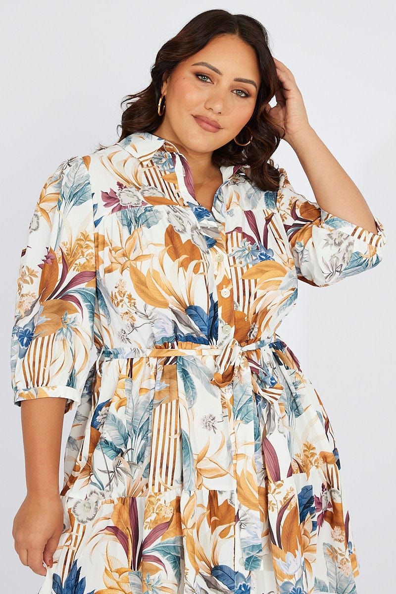 Multi Floral Conversation Print Shirtdress for YouandAll Fashion