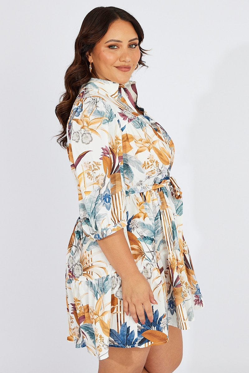 Multi Floral Conversation Print Shirtdress for YouandAll Fashion