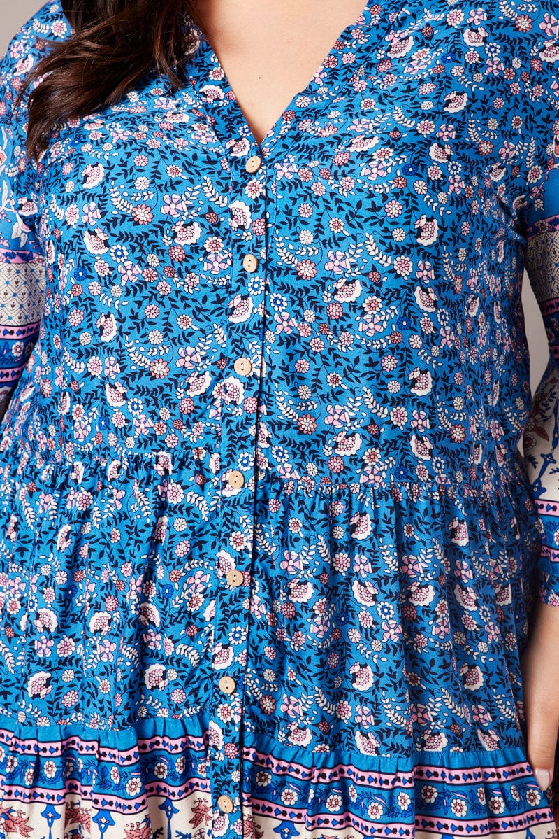 Blue Boho Button Through Shirtdress for YouandAll Fashion
