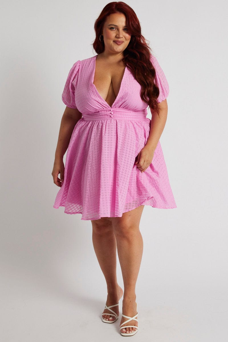 Pink Fit And Flare Dress Short Sleeve | You & All Pink Fit And Flare Dress Short Sleeve | You & All