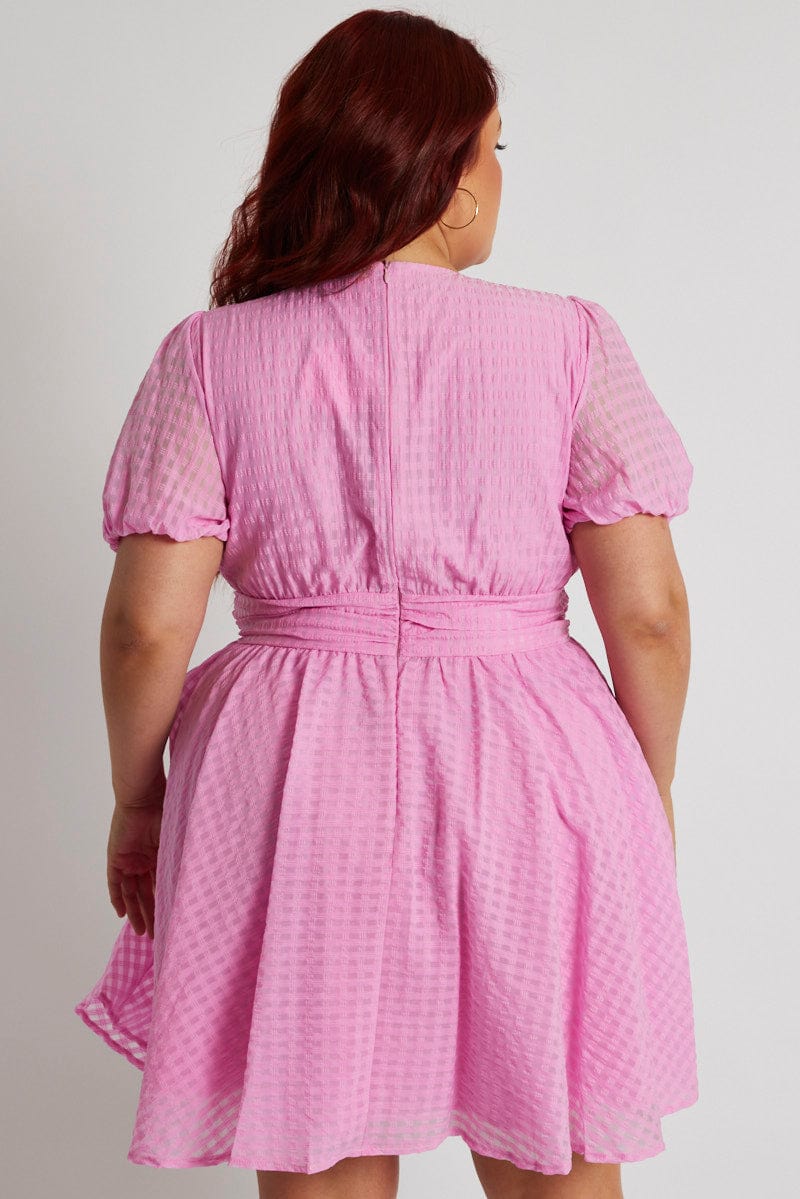 Pink Fit And Flare Dress Short Sleeve | You & All Pink Fit And Flare Dress Short Sleeve | You & All