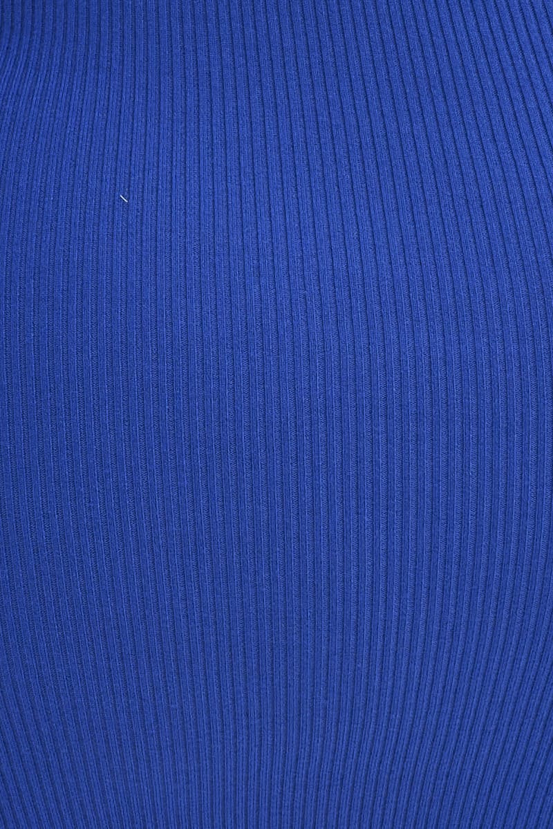 Blue Knit Dress Raglan Round Neck Side Split for YouandAll Fashion