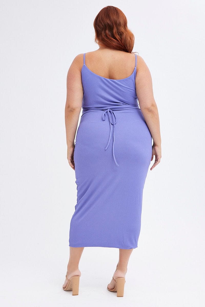 Purple Rib Jersey Midi Dress Tie Waist for YouandAll Fashion