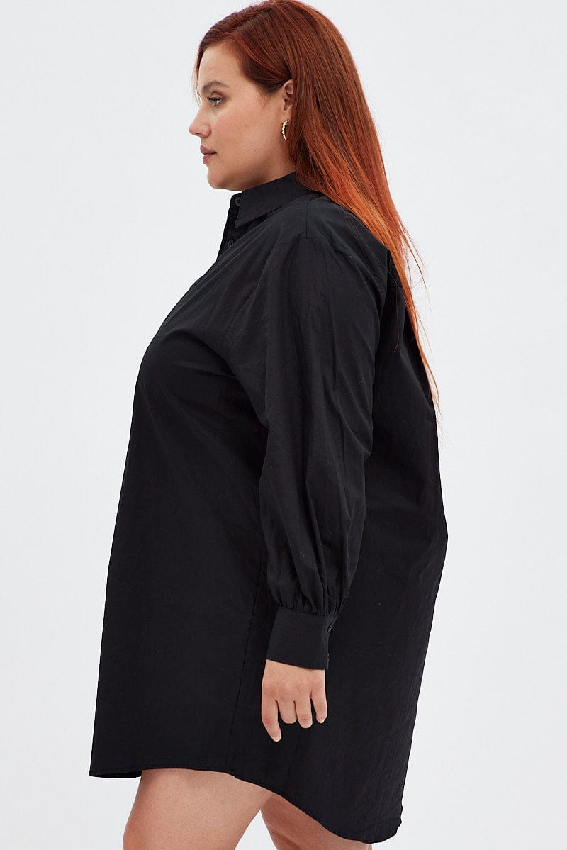 Black Cotton Shirtdress Oversized Long Sleeve | You & All Black Cotton Shirtdress Oversized Long Sleeve | You & All