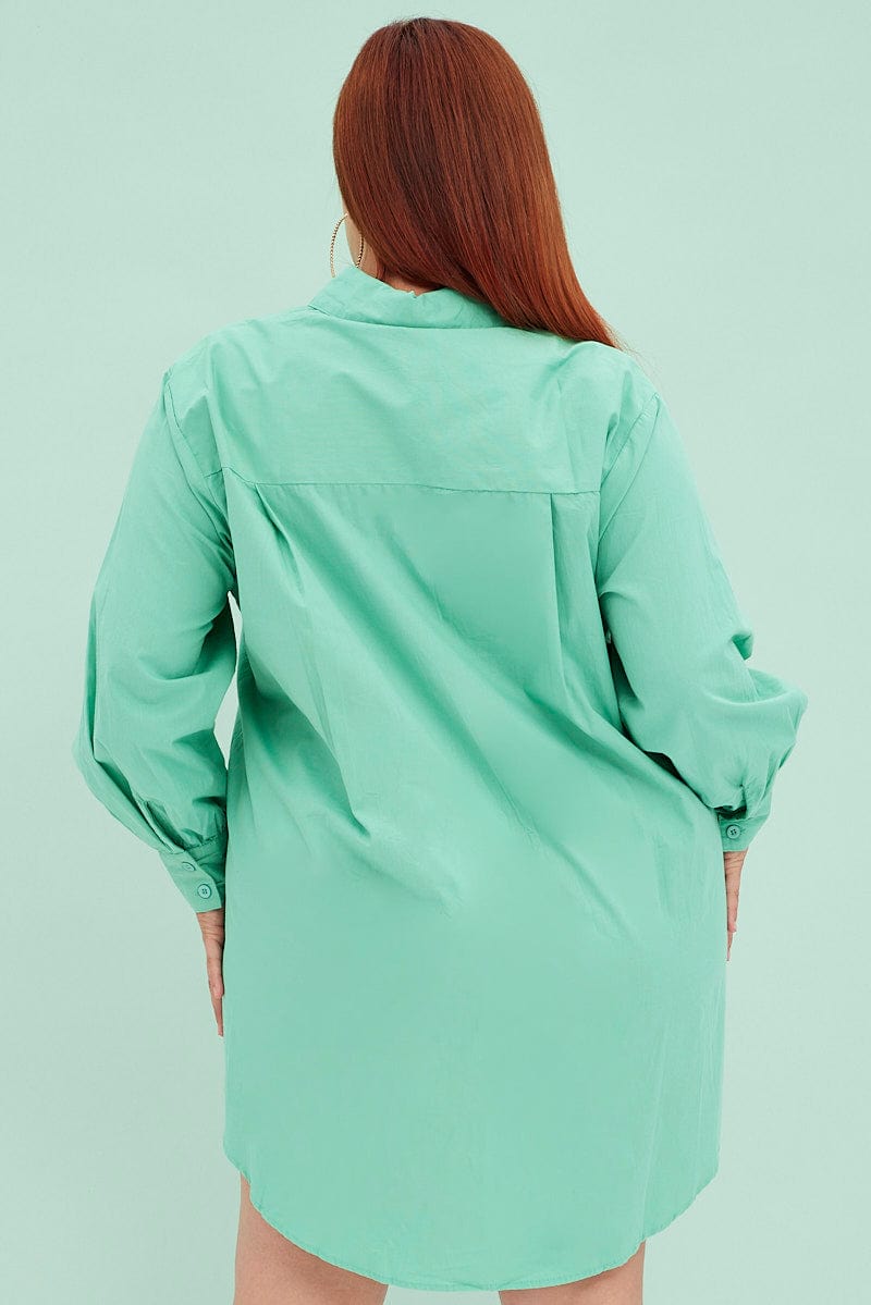 Green Cotton Shirtdress Oversized Long Sleeve for YouandAll Fashion