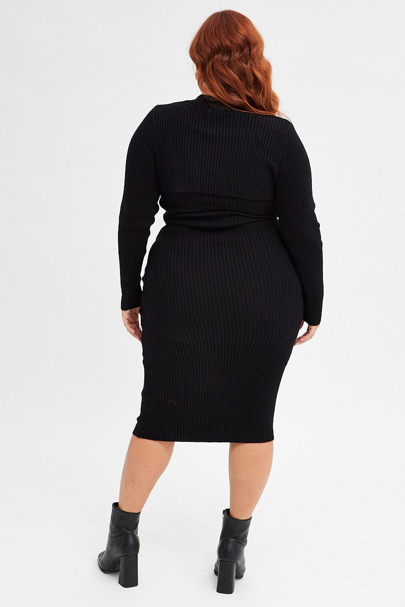 Black Knit Dress Midi Rib with Shrug for YouandAll Fashion