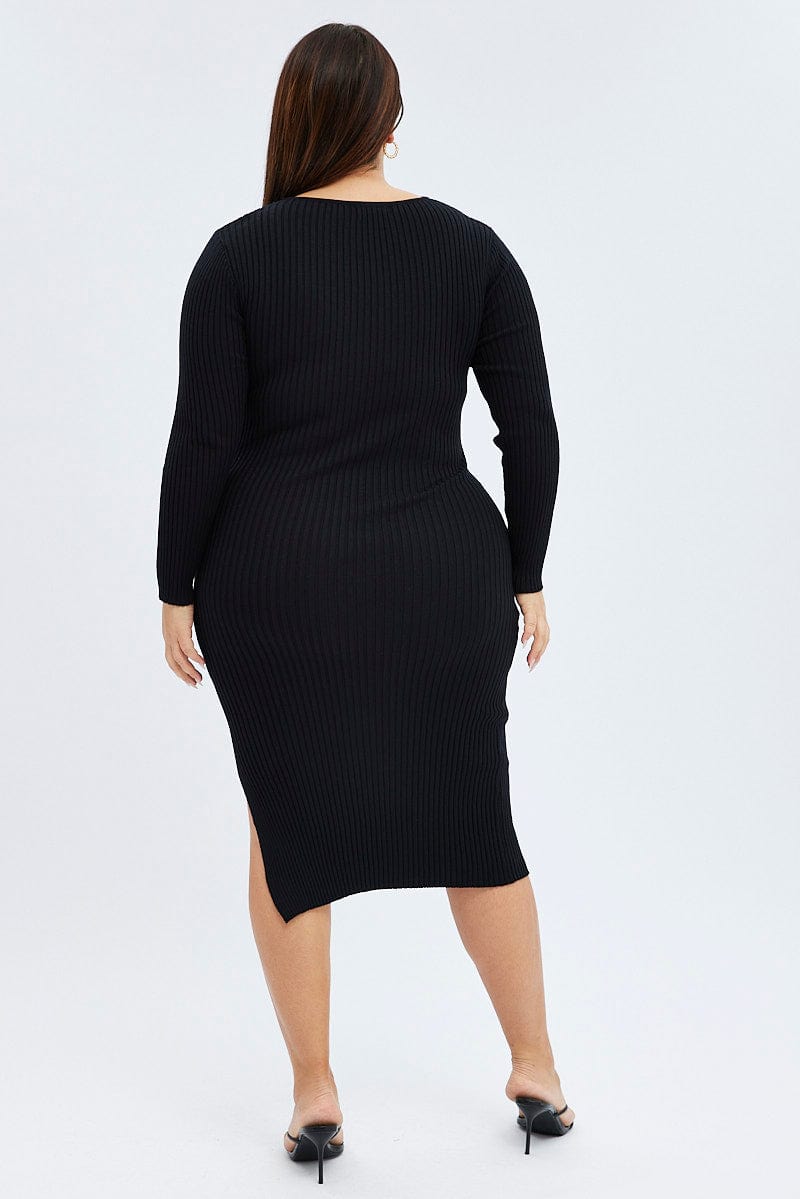 Black Knit Dress Midi Long Sleeve