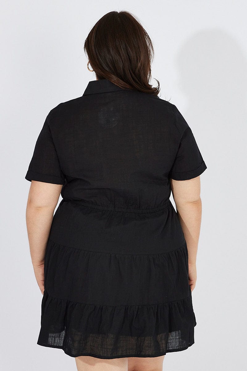 Black Cargo Shirtdress Short Sleeve Cotton Mini for YouandAll Fashion