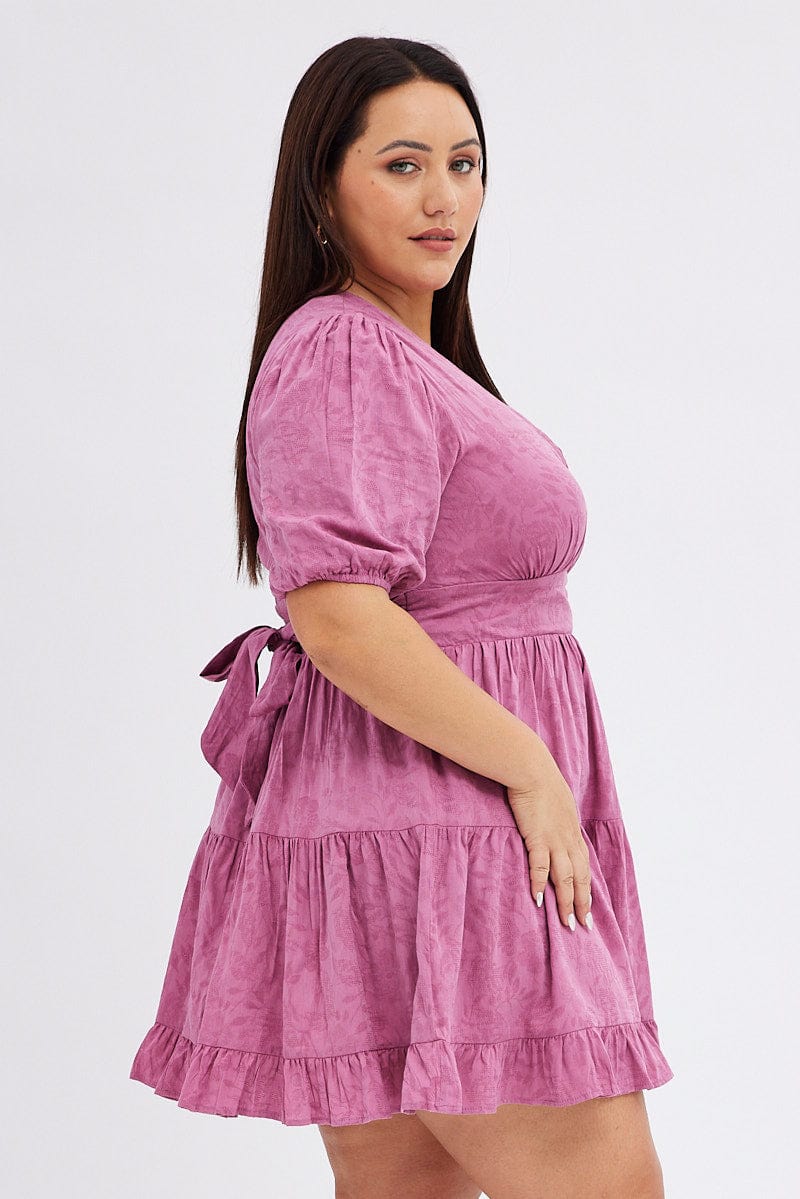purple skater dress with sleeves Carole Purple Floral Wrap Neck Puff Sleeve Skater Mini Dress Get That Trend