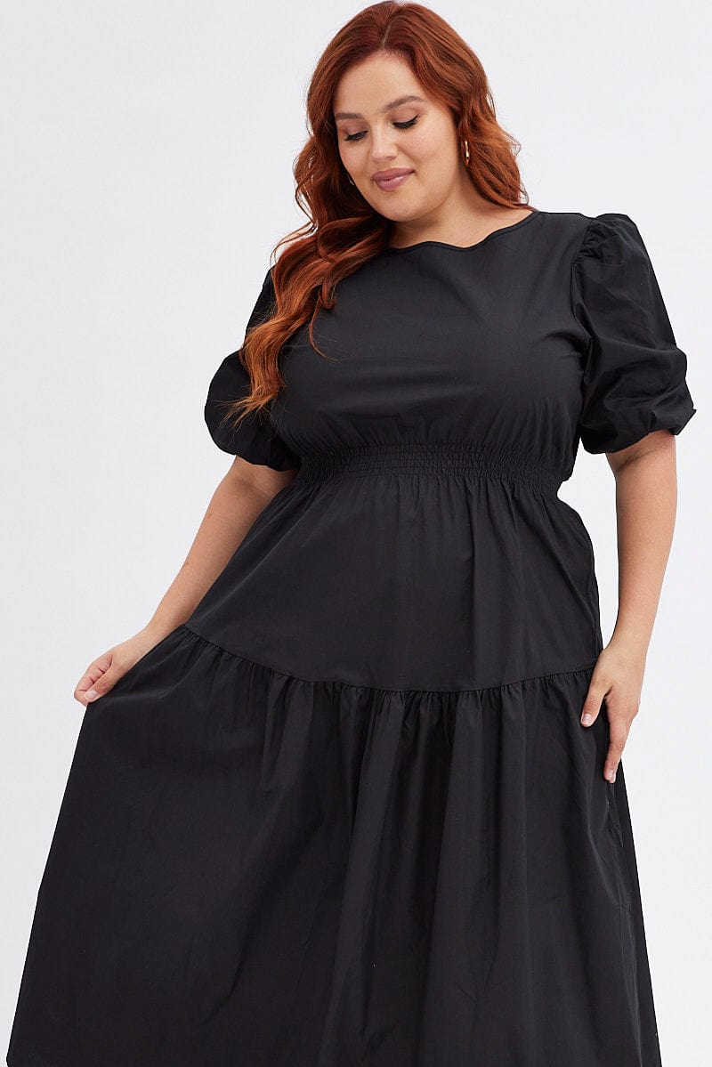 Black Midi Dress Cotton Poplin for YouandAll Fashion