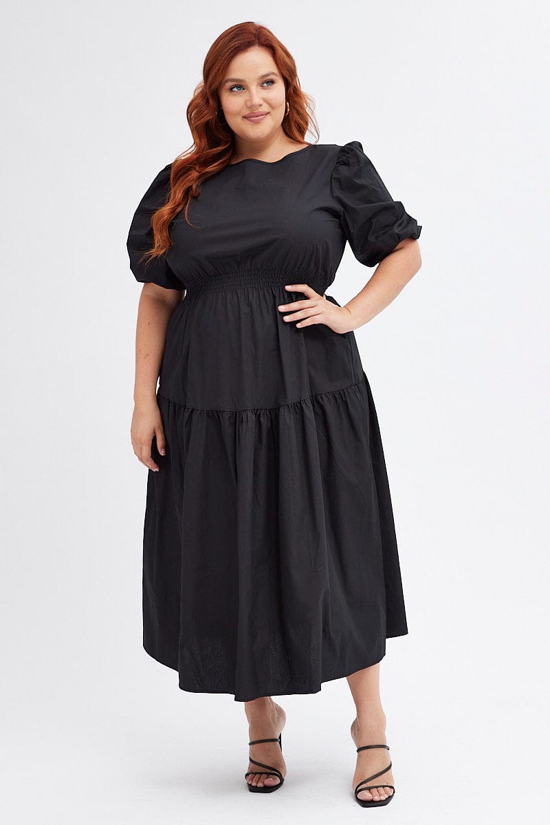 Black Midi Dress Cotton Poplin for YouandAll Fashion