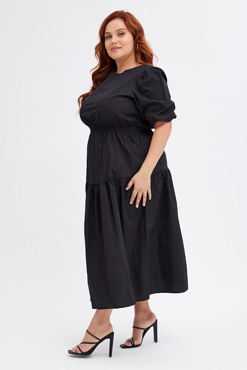 Black Midi Dress Cotton Poplin for YouandAll Fashion