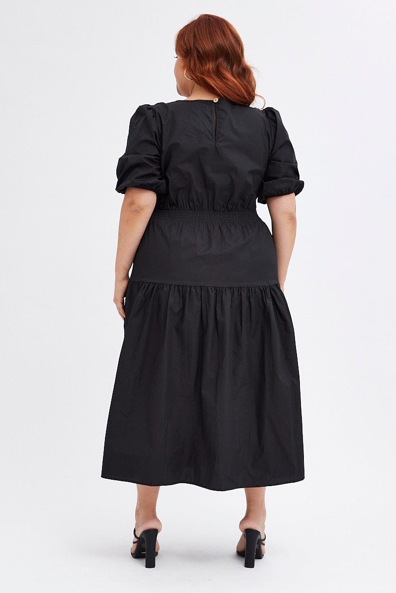 Black Midi Dress Cotton Poplin for YouandAll Fashion