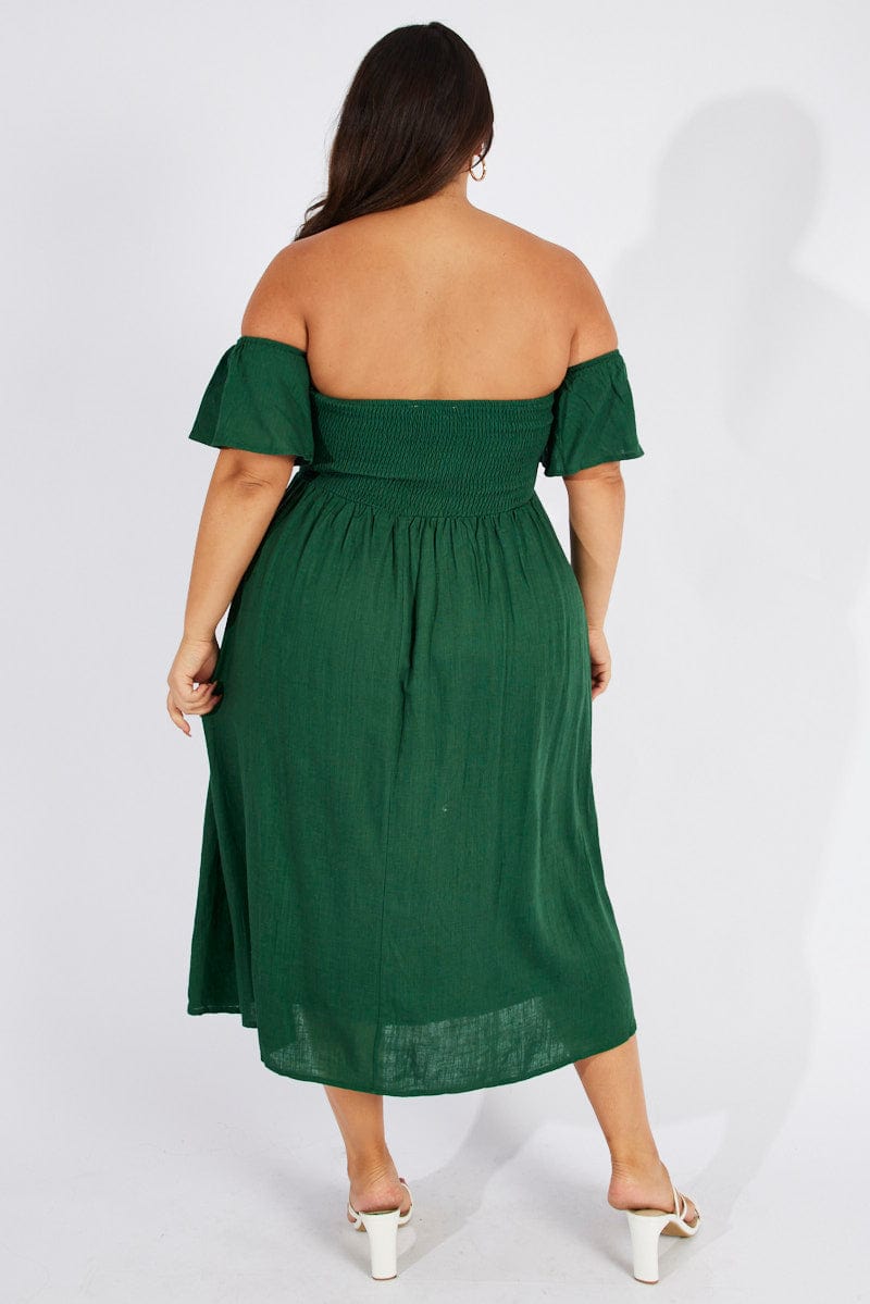 Green Off Shoulder Flutter Sleeve Midi Dress for YouandAll Fashion